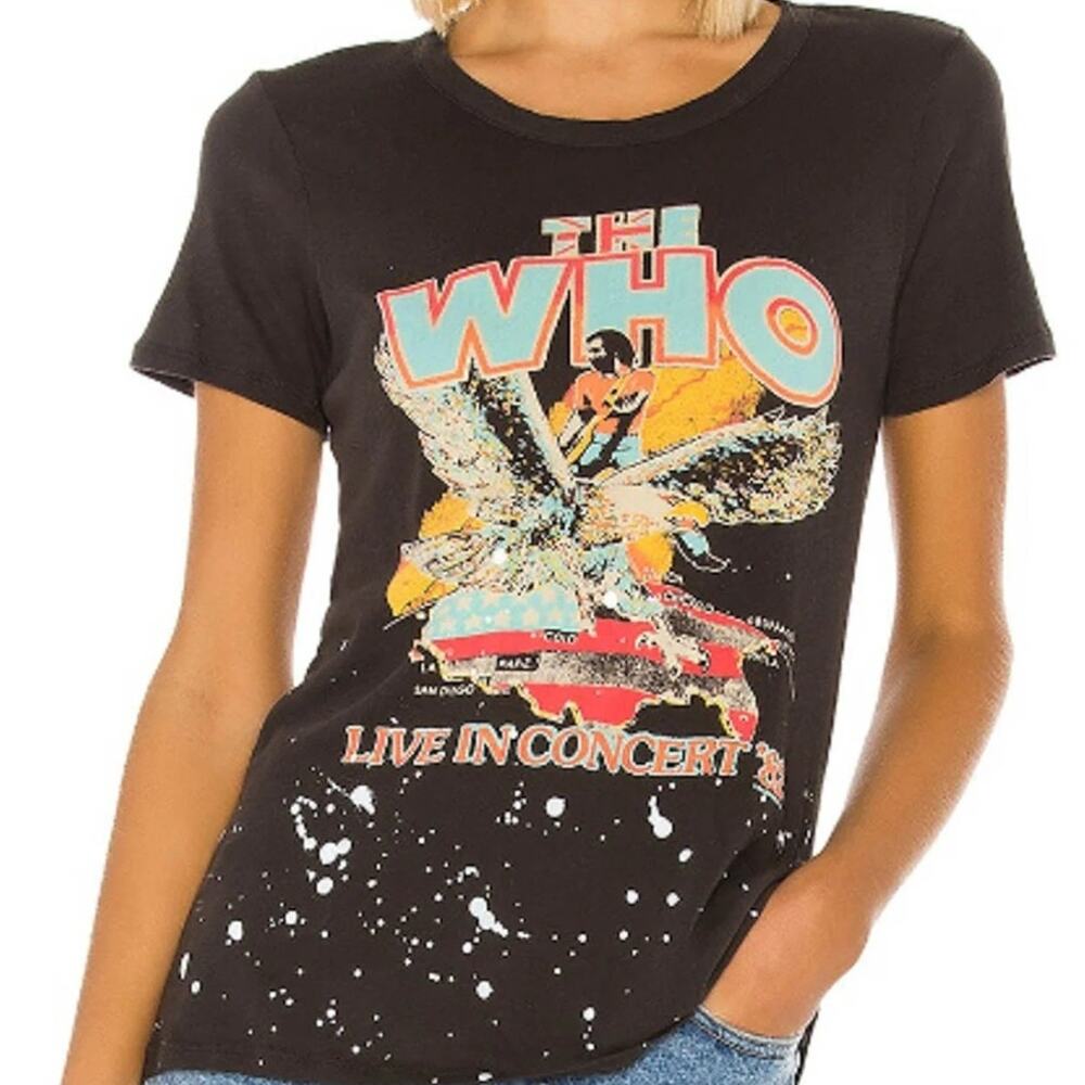 Chaser The Who Live In Concert 82 Vintage Black Tee Crew Neck 100% Cotton M